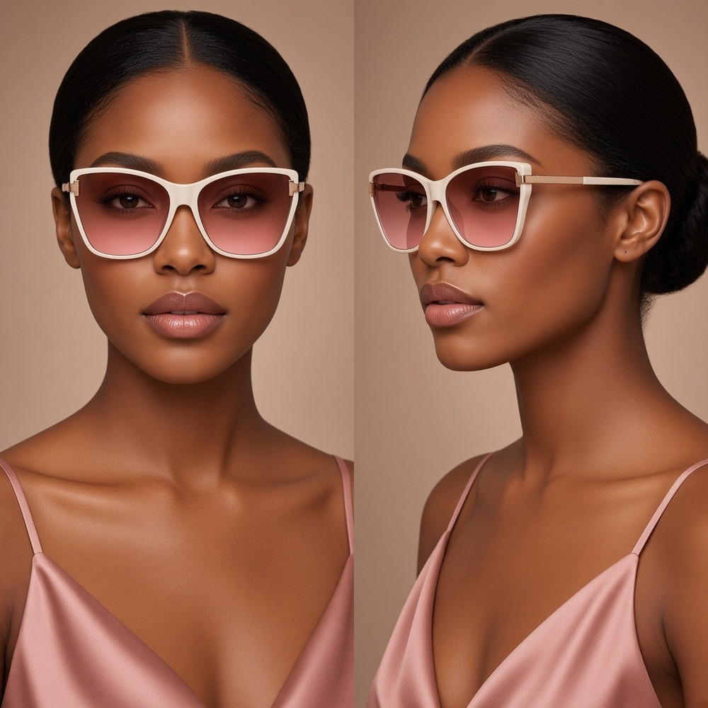 Sunglasses Lady Pink Gradient Lens Ivory Frame Fashion Shades Women's Luxury New